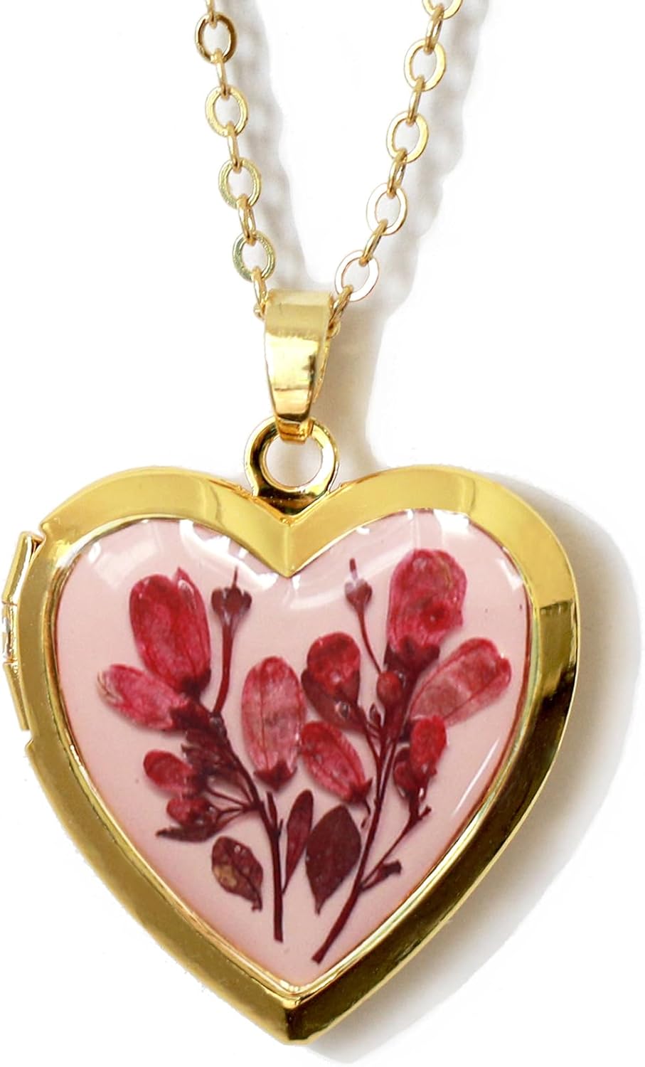 Handmade Dried Pressed Flower Heart Shaped Locket Necklace