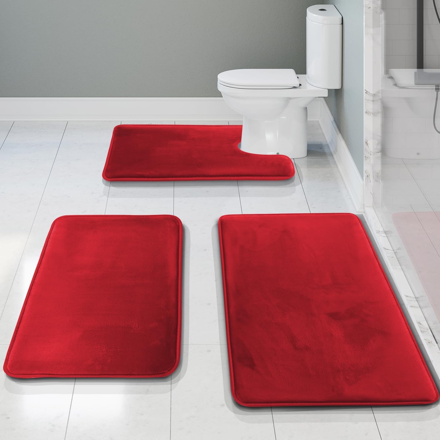 Clara Clark 3 Piece Bathroom Rugs Set - Velvet Memory Foam Mats