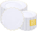 White Plastic Plates Set 120 Pcs - Elegant Gold Rim Disposable Plates