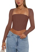 REORIA Sexy Mesh Long Sleeve Boned Corset Top (Style FD48)