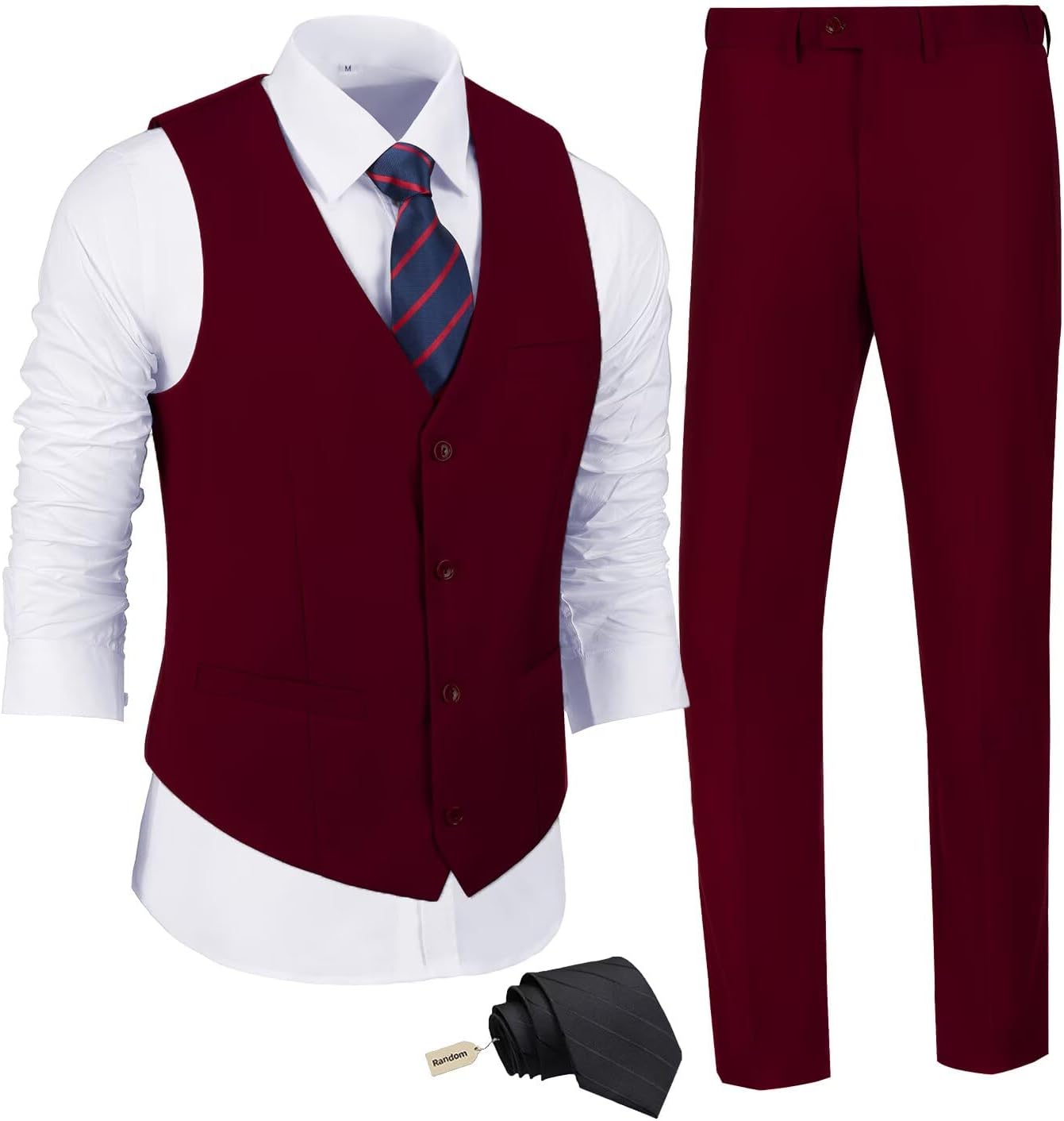 JPF Men's 2 Piece Slim Fit Suit Set with Vest, Pants, and Tie