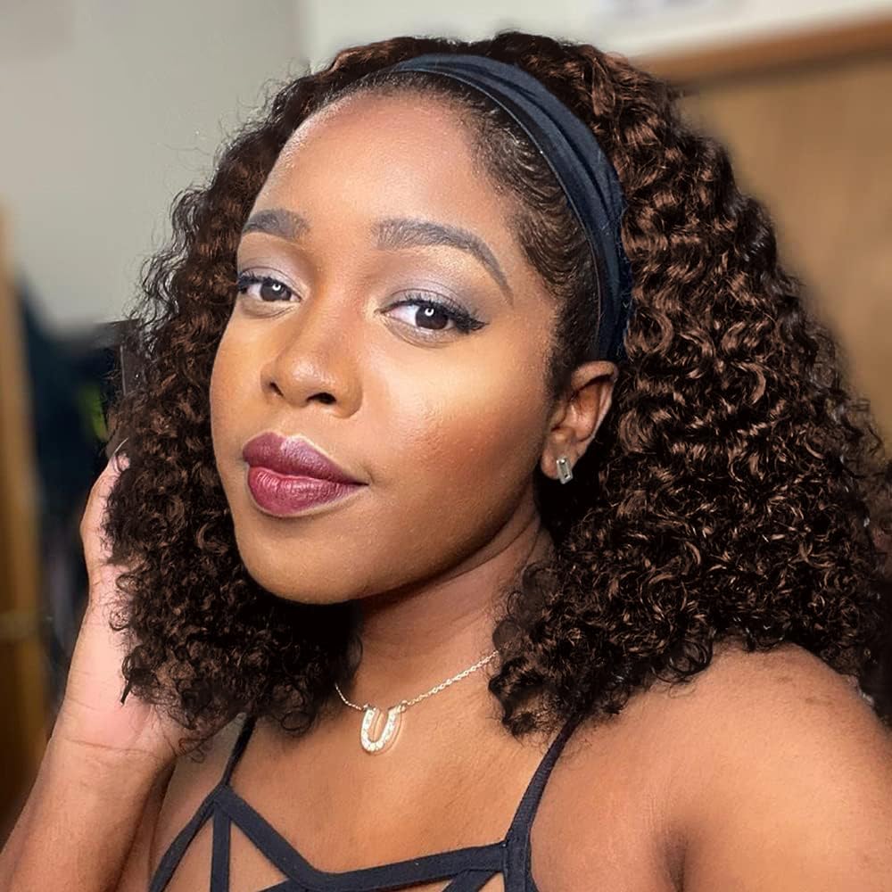 Chocolate Brown Deep Wave Headband Wig for Effortless Style