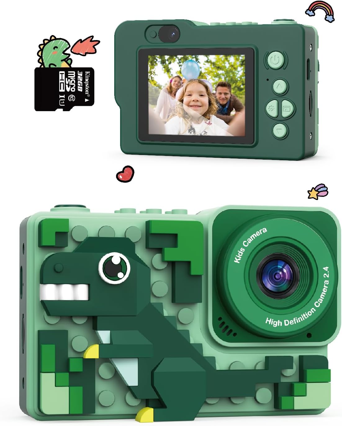 Kizeefun Kids Dino Camera: HD Selfie Video Toy for 3-12 YO, Perfect Gift!