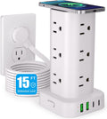 Power Strip Tower with Wireless Charger White - 17-in-1 Charging Hub
