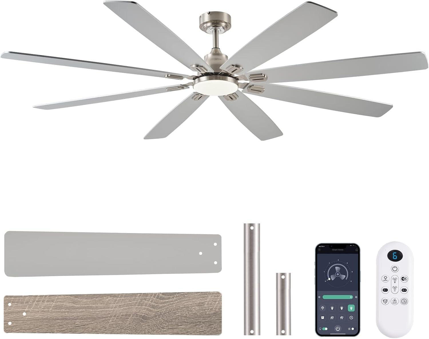72 Inch Ceiling Fan with Light and Remote Control for Large Spaces