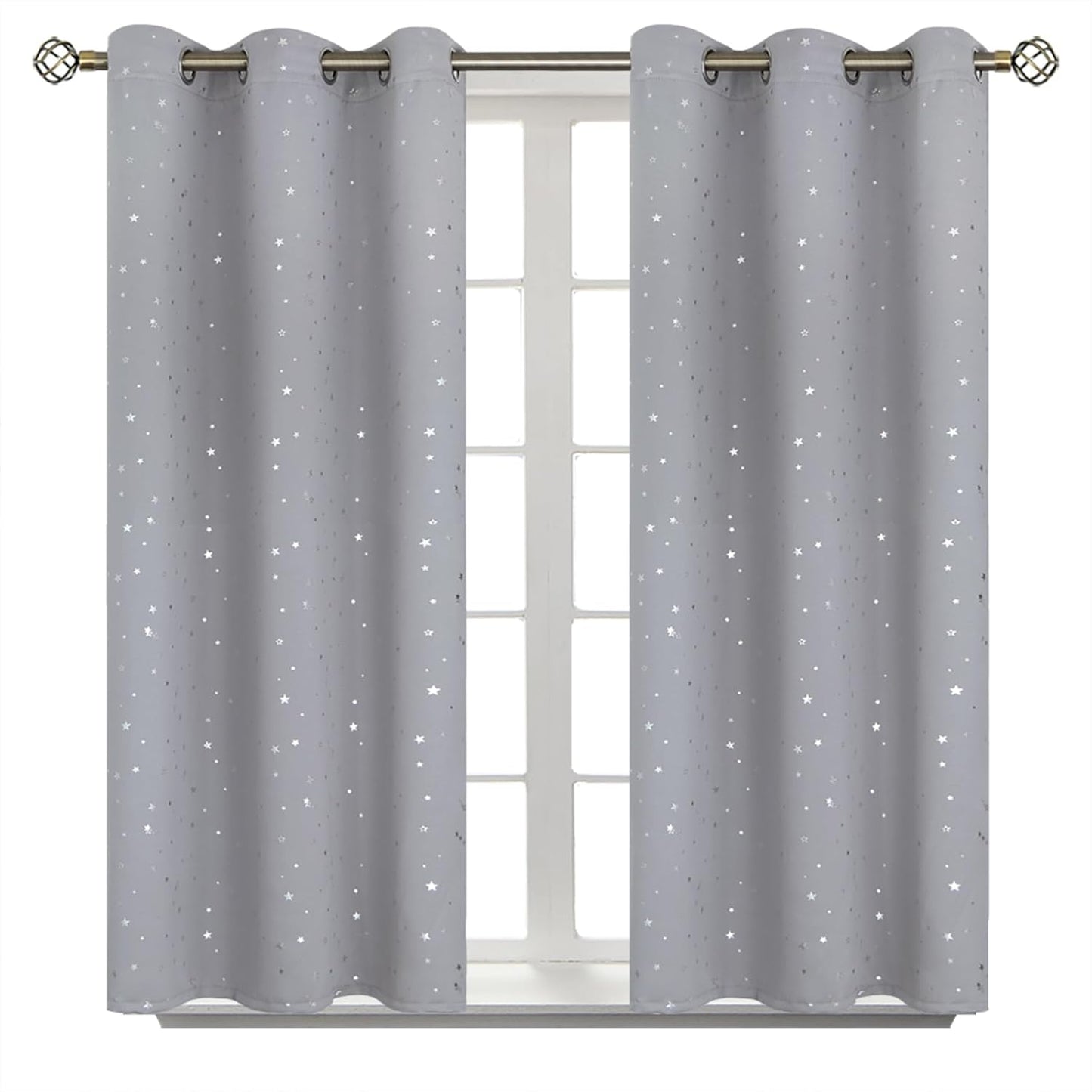 BGment Short Curtains for Windows - Light Grey Star Drapes