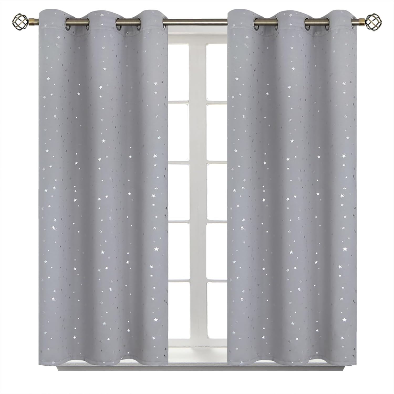 BGment Short Curtains for Windows - Light Grey Star Drapes