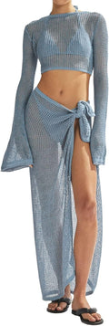 Women's Crochet Bikini Cover Ups Set - Versatile Beach Sarong & Top