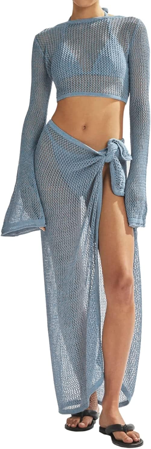 Women's Crochet Bathing Suit Cover Ups Set for Beach Swimwear