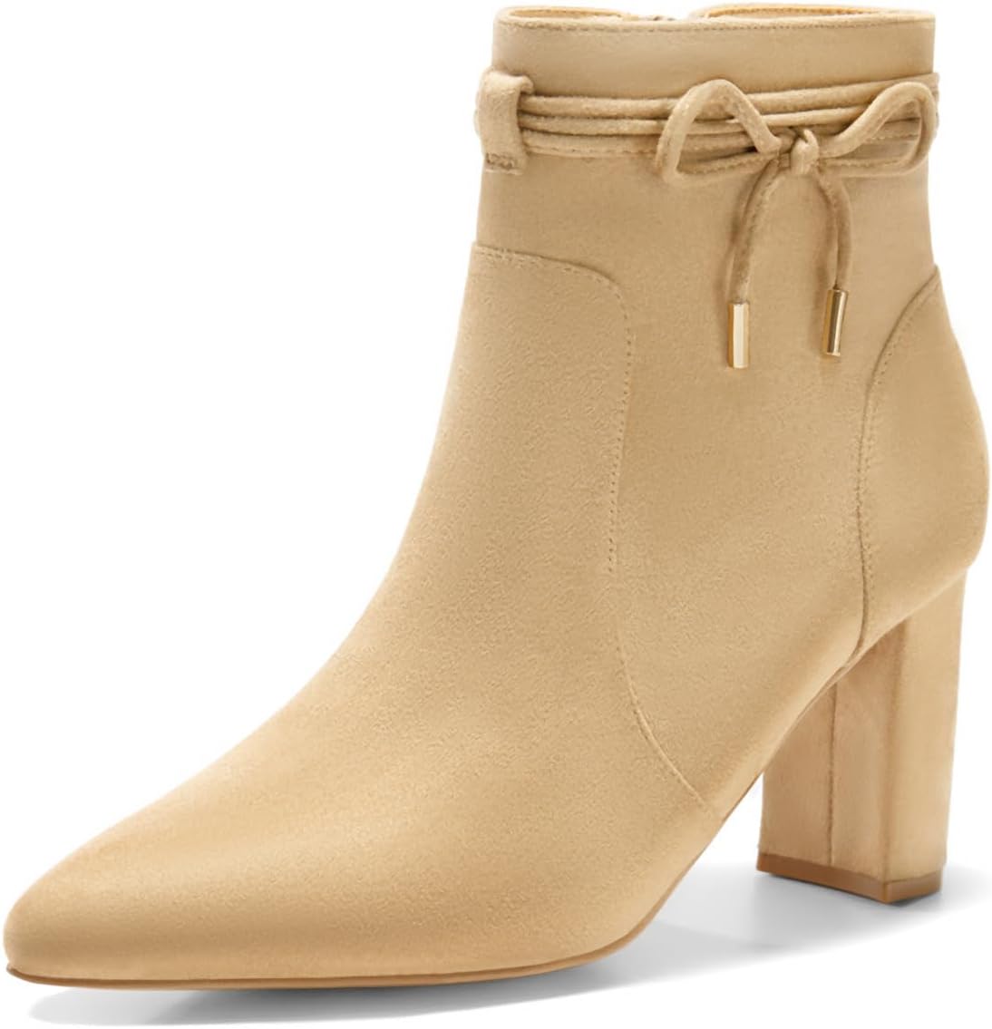 Coutgo Womens Pointed Toe Ankle Boots with Chunky Block Heel