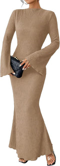 Fall Dresses for Women Maxi Boho Dress with Flare Sleeves - Slimming