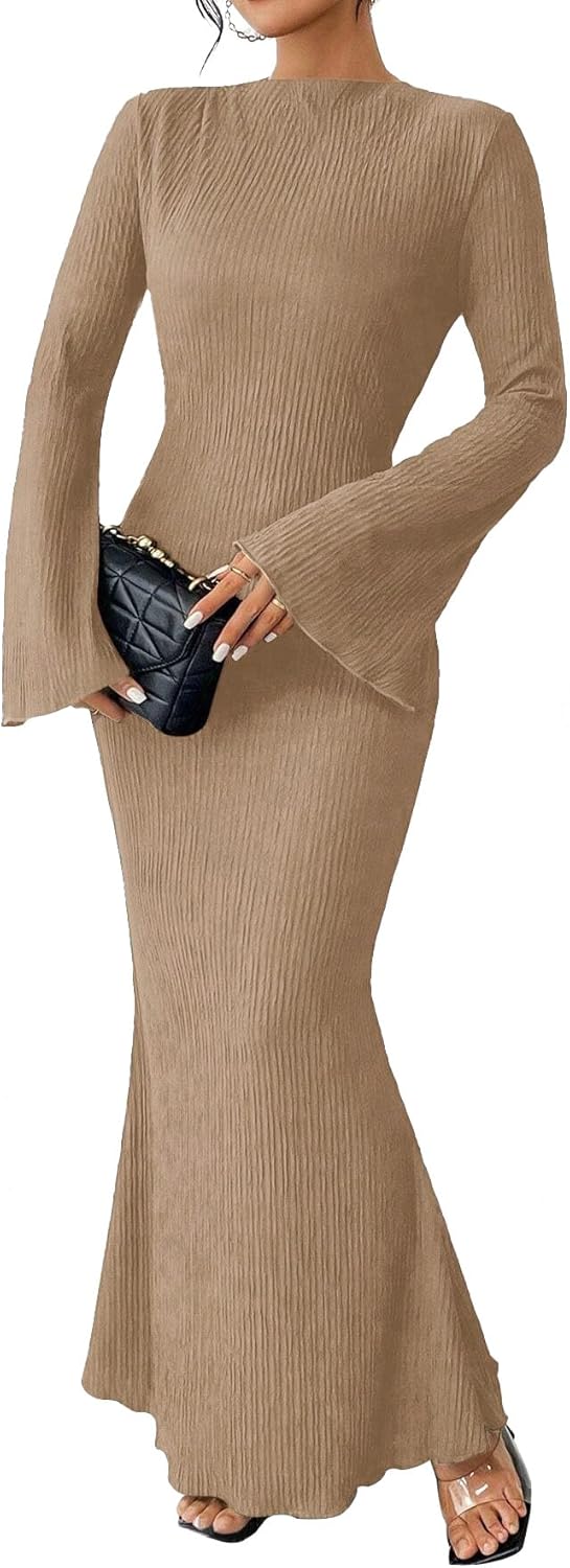 Maxi Dresses for Women 2025 - Boho Solid Color Flare Sleeve