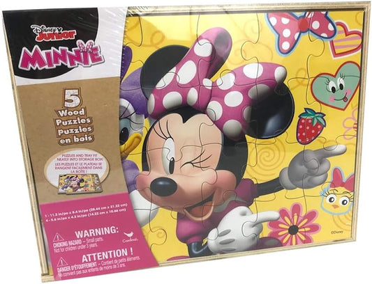 Minnie Mouse 5 Wood Puzzles in Storage Box