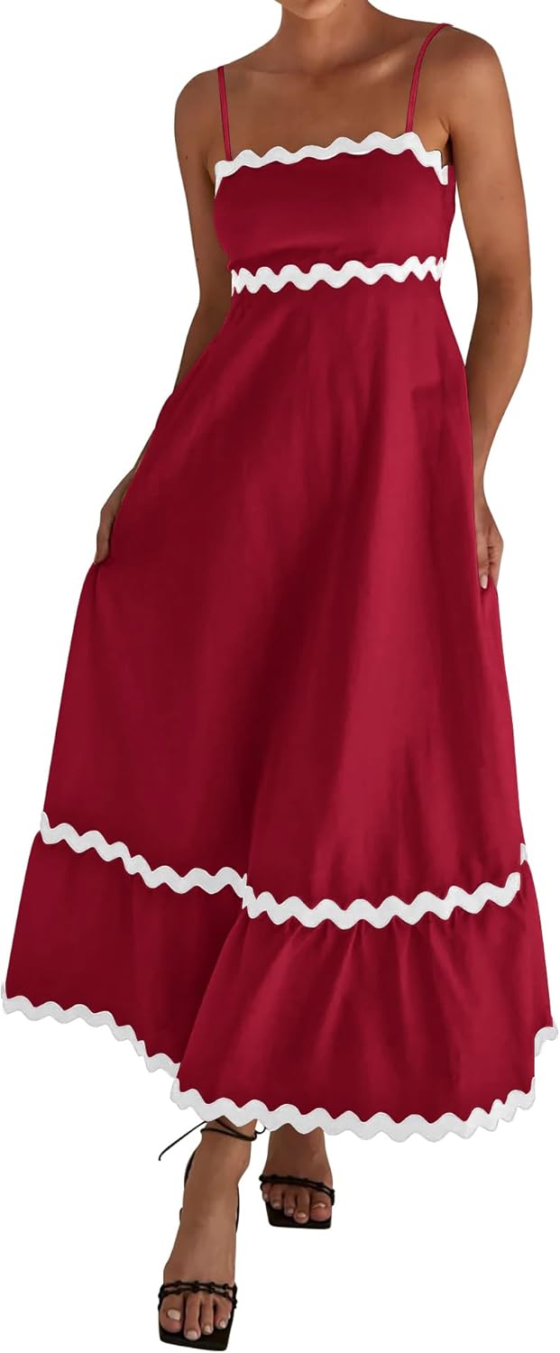 Dowerme Women Summer Dresses 2025 Spaghetti Straps Midi Dress
