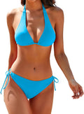 Women's Two Piece Textured Halter Bikini Set - Sexy Side Tie Swimwear