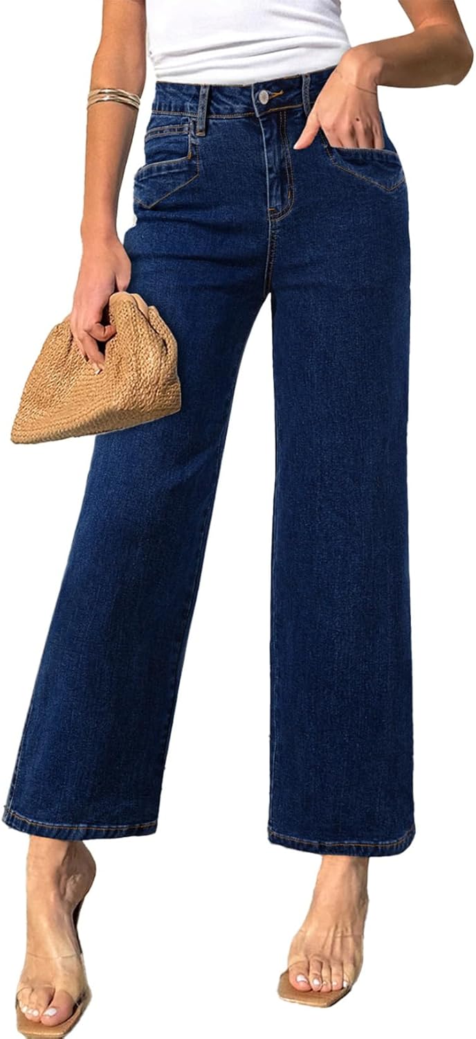 Wide Leg Jeans for Women - High Waisted Stretchy Denim Pants