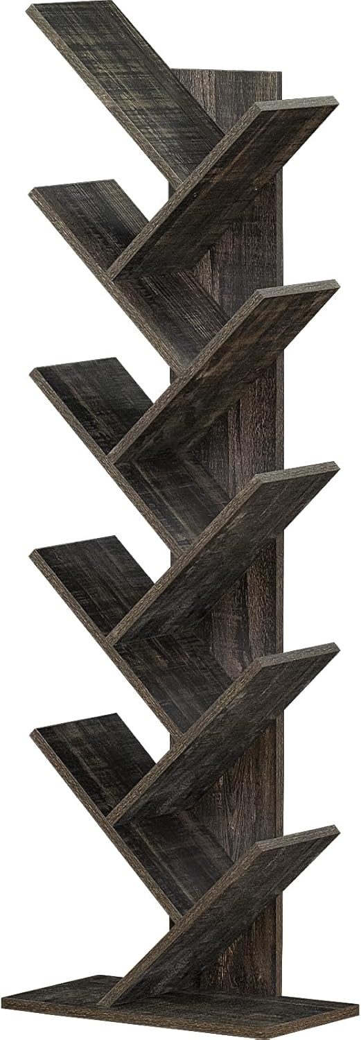 10 Tier Tree Book Shelf for Narrow Spaces - Dark Grey Storage