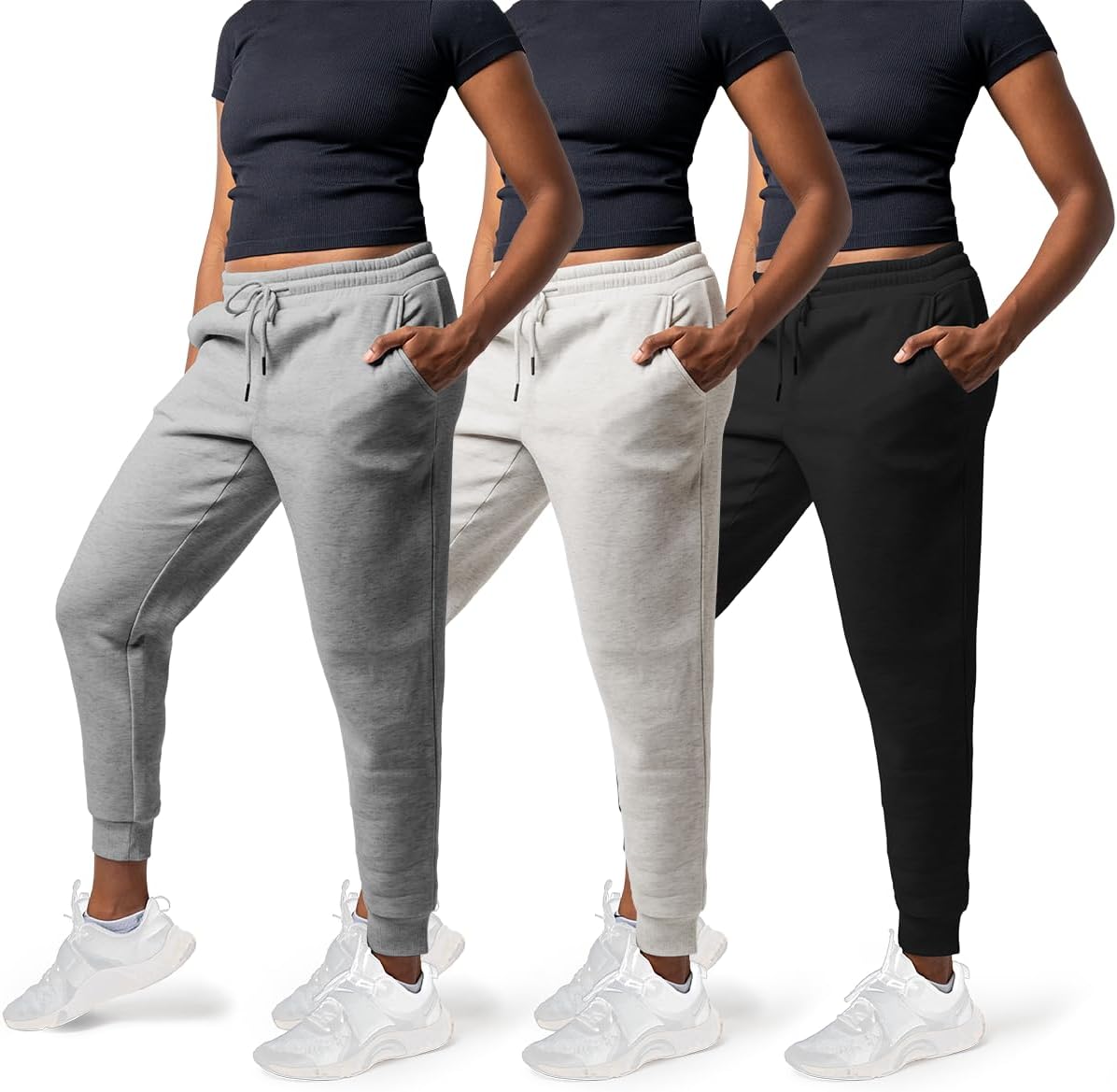 3 Pack Sweatpants Women - Cozy Fleece Joggers with Pockets