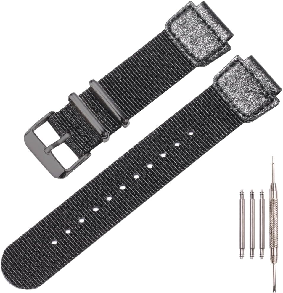 XBHSW Men's Military Nylon Watch Strap - Stainless Steel Ring Replacement