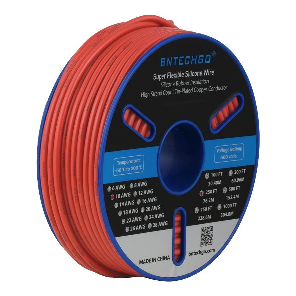 10 AWG Silicone Wire Spool 250 ft Red Flexible Tinned Copper