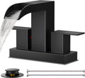 Square Black Bathroom Faucet 4 in Centerset Waterfall - Leak-Free