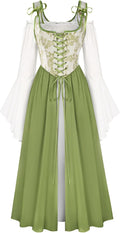Scarlet Darkness Renaissance Women Floral Lace Up Bell Sleeve Dress