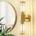 Gold Wall Sconce Bathroom Vanity Light with Glass Rod Shade - Modern