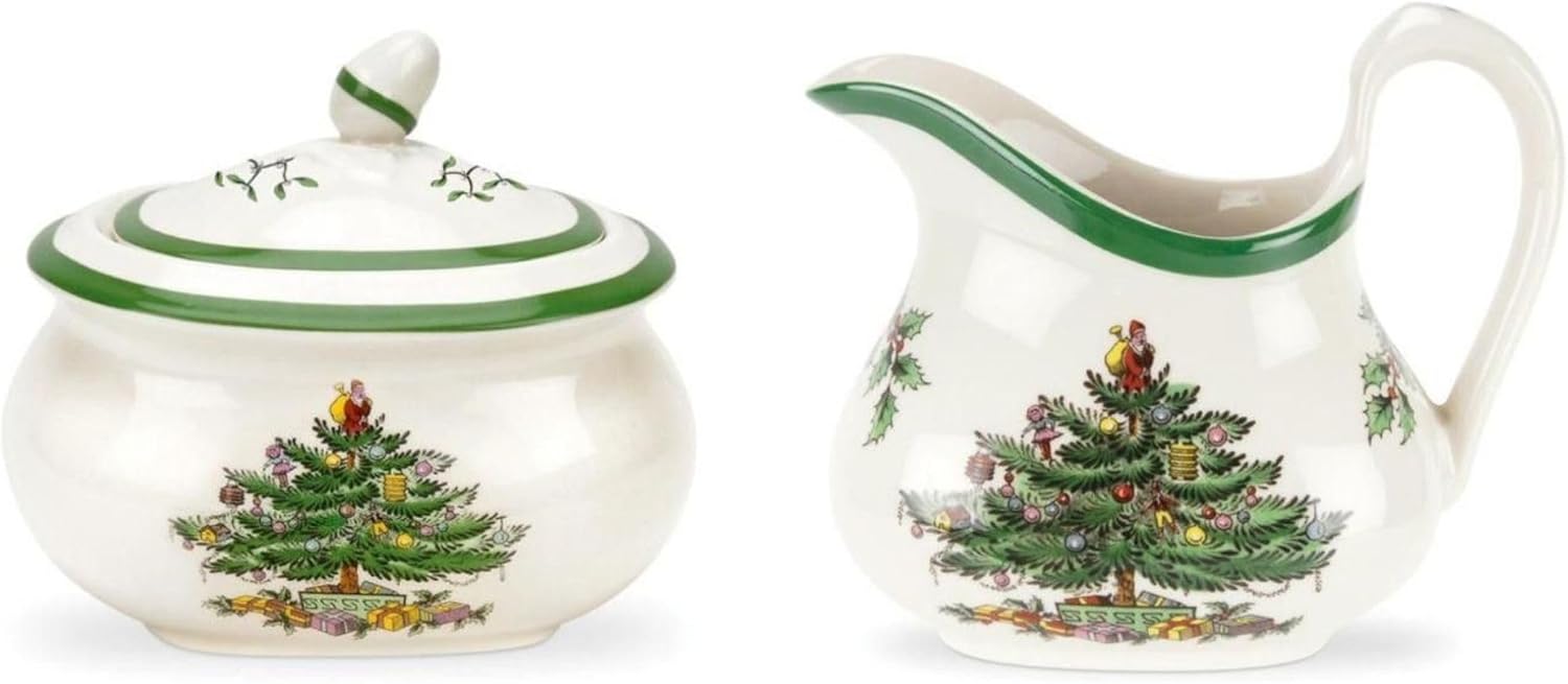 Spode Christmas Tree Sugar & Creamer Set for Holiday Cheer