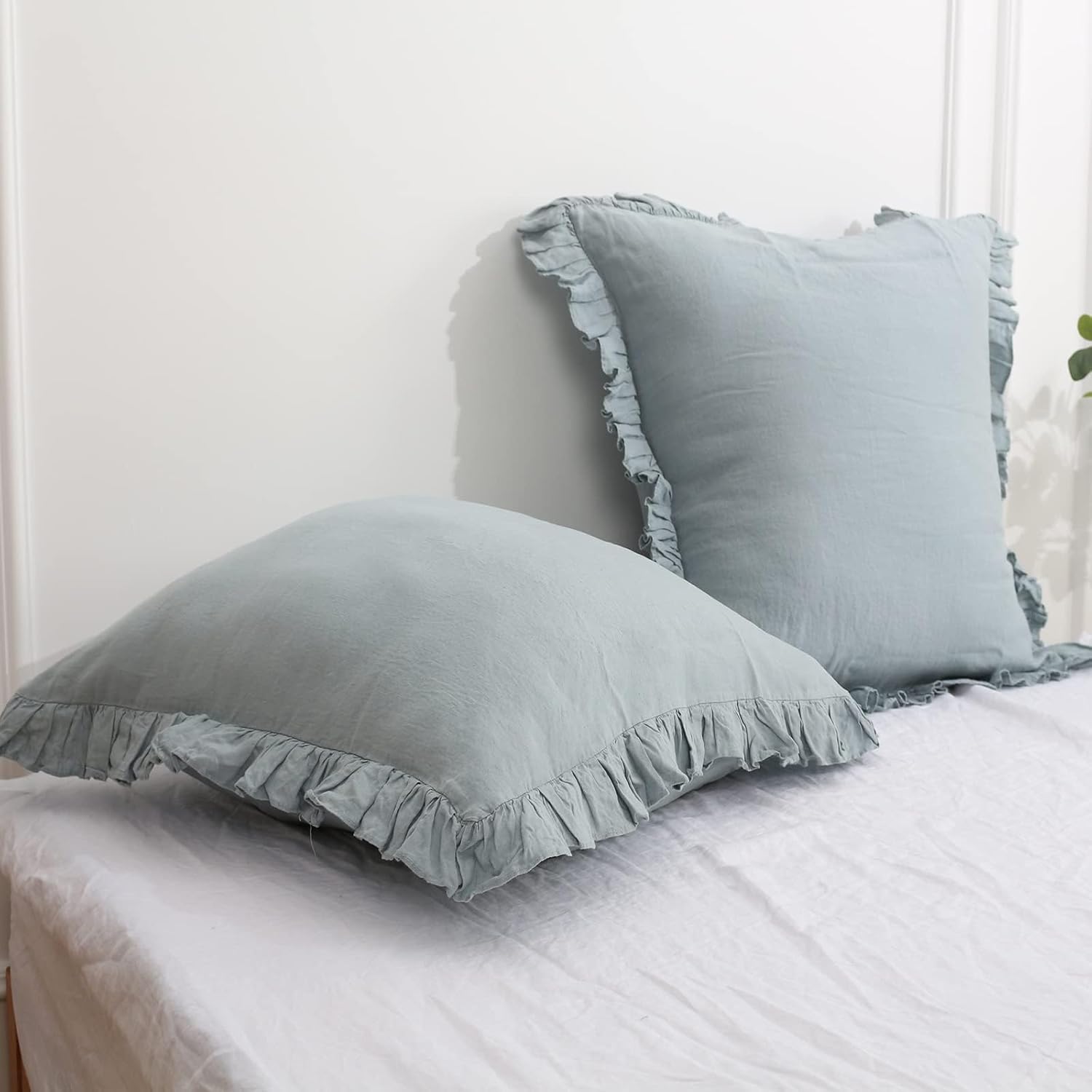 100% Linen Euro Sham Covers with Ruffle for Luxurious Decor