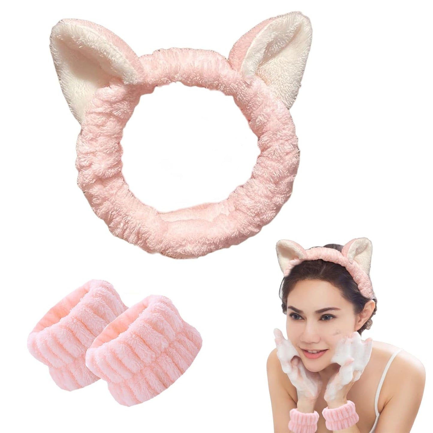 Soft Plush Cat Ear Spa Set for Women by Heyiminy