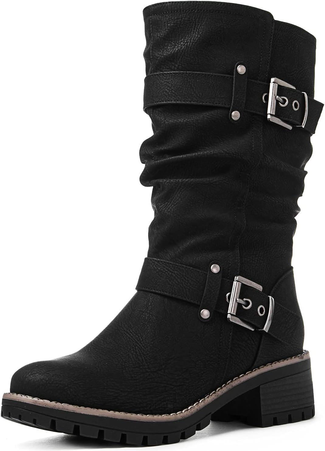 GLOBALWIN Women's Mid Calf Dress Boots for Stylish Biker Look