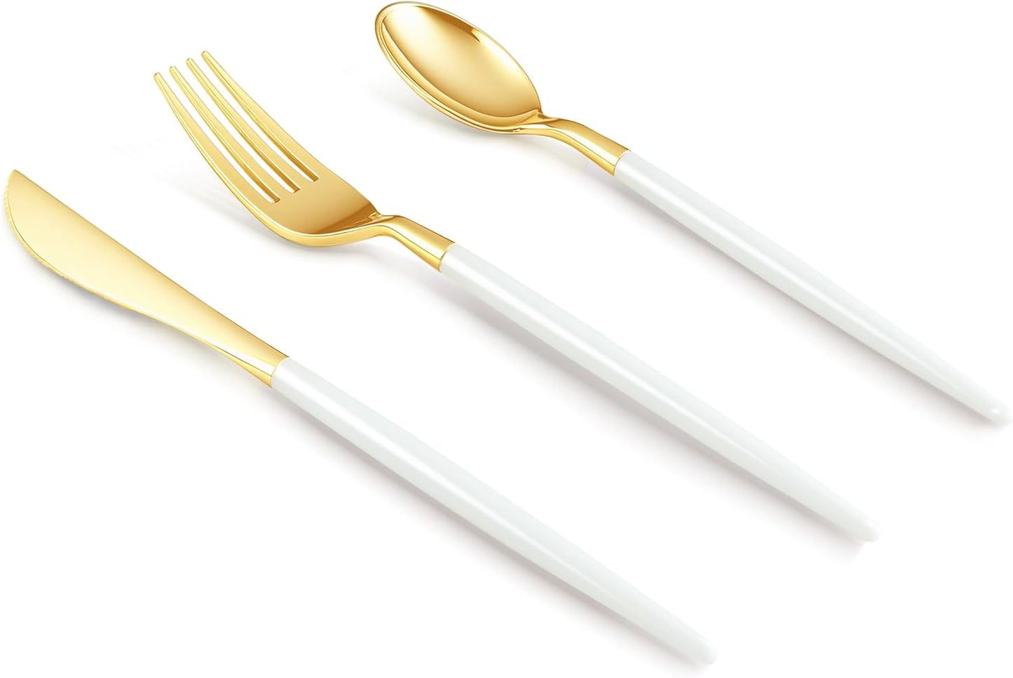 300 PCS White Gold Plastic Utensils for Elegant Events