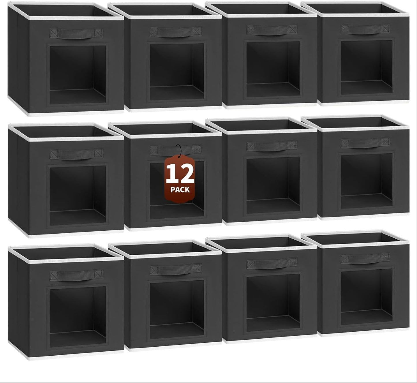 Foldable Storage Cubes for Organizing - Set of 12 Black Bins