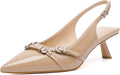 Kitten Heels for Women Pointed Toe Patent Slingback - Nude