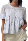 VAOYIU Lace-Detail Flared Blouse - Elegant Summer Swing Top