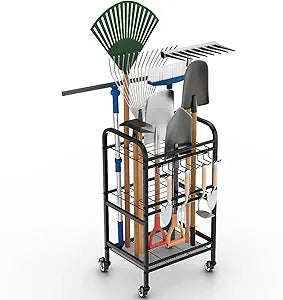 Garden Tool Organizer for Garage with Wheels and 40 Tool Slots