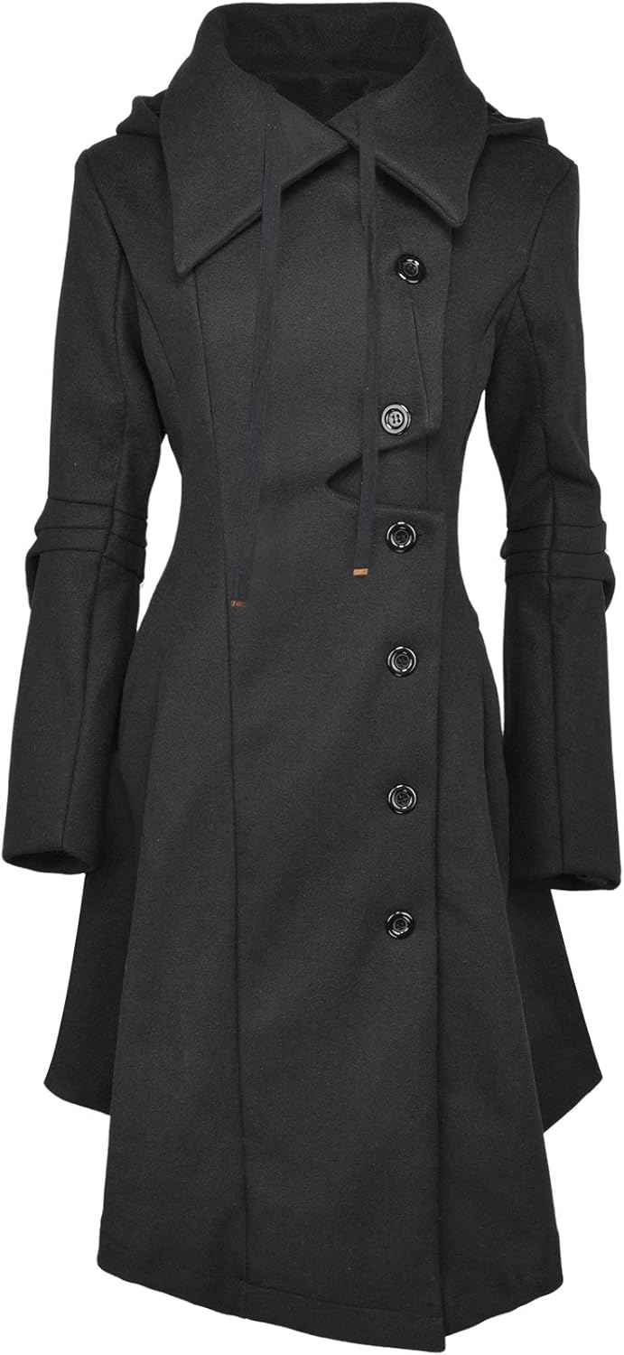 QZUnique Long Trench Pea Coat for Women - Elegant Gothic Style