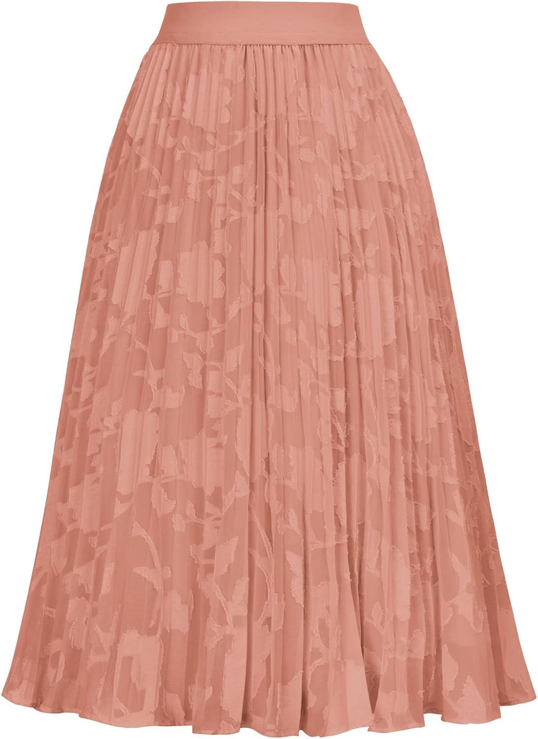 High Elastic Waist Pleated Chiffon Midi Swing Skirt for Women