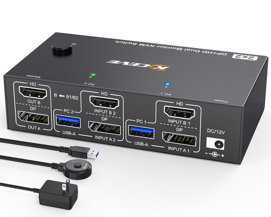 4K@144Hz KVM Switch for Dual Monitors and 2 Computers