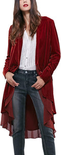 Women's Long Sleeve Velvet Cardigan Coat with Asymmetric Chiffon Hem