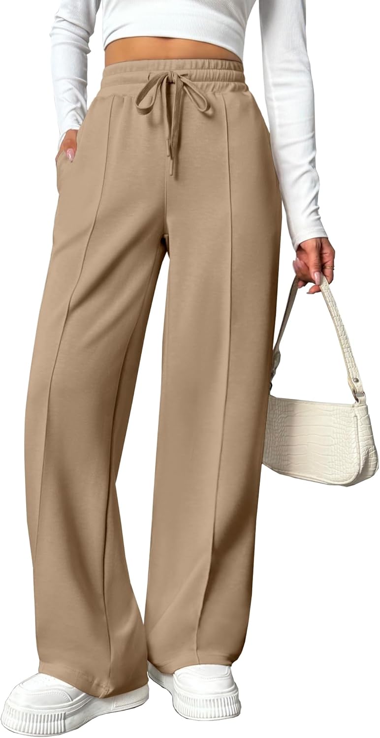 Wide Leg Sweatpants for Women with High Waist and Pockets