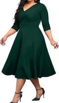 Plus Size Midi Dress for Women - 3/4 Sleeve V Neck A-Line Midi
