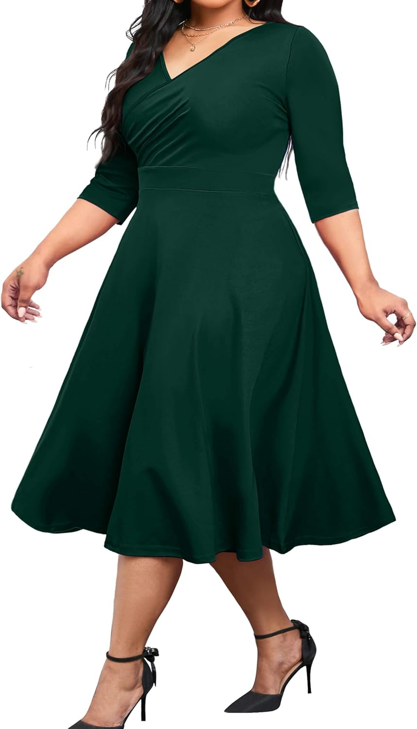 CLOCOR Women's Plus Size Midi Dress for Elegant Casual Wear