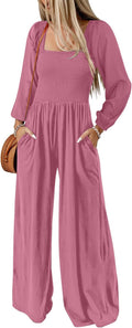Women's Square Neck Jumpsuit High Waisted Wide Leg - Versatile Fit