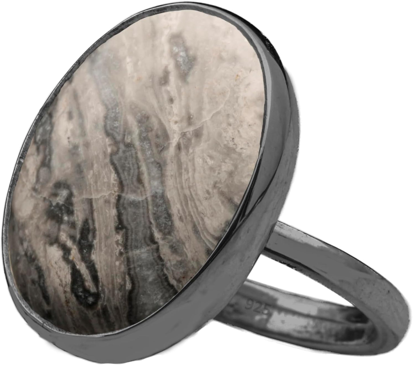 Natural Labradorite Crystal Ring in Black Oxidized Silver