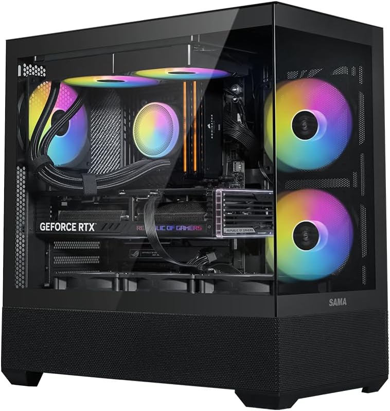 SAMA V40 Mid Tower ATX Case with 6 ARGB PWM Fans and Glass