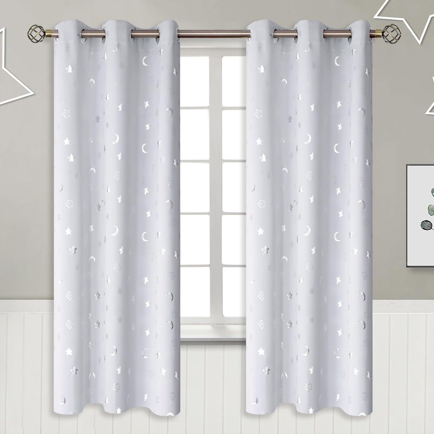 BGment Nursery Curtains for Kids Room - Star and Moon Design
