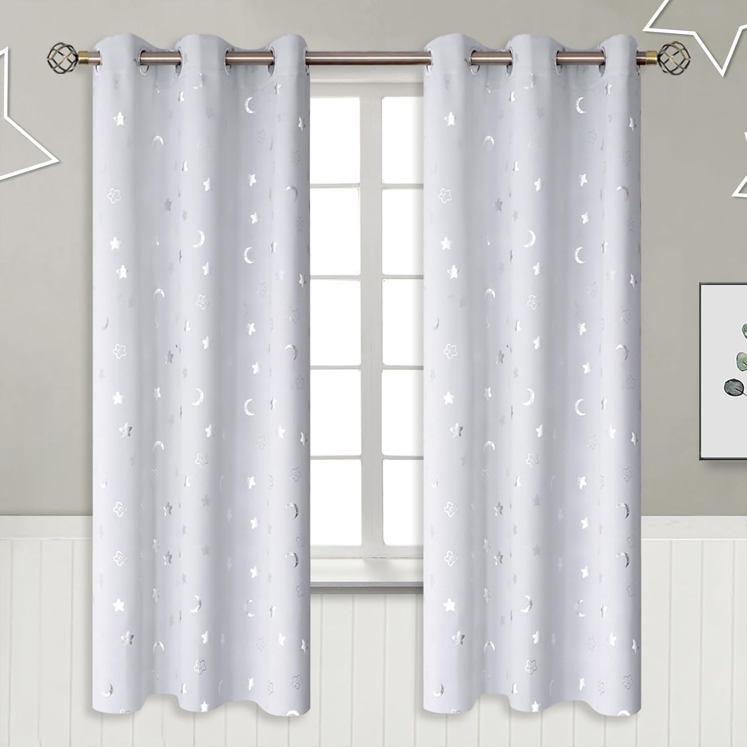 BGment Nursery Curtains for Kids Room - Star and Moon Design