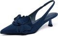 Womens Slingback Kitten Heels with Flower Accent - Comfortable 1.8in