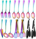 Rainbow Serving Utensils Set Stainless Steel 15pcs - Colorful Buffet